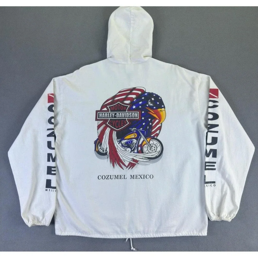 Harley Davidson Jacket Hoodie XL White Screaming Eagle Flag Vintage 80s 90s